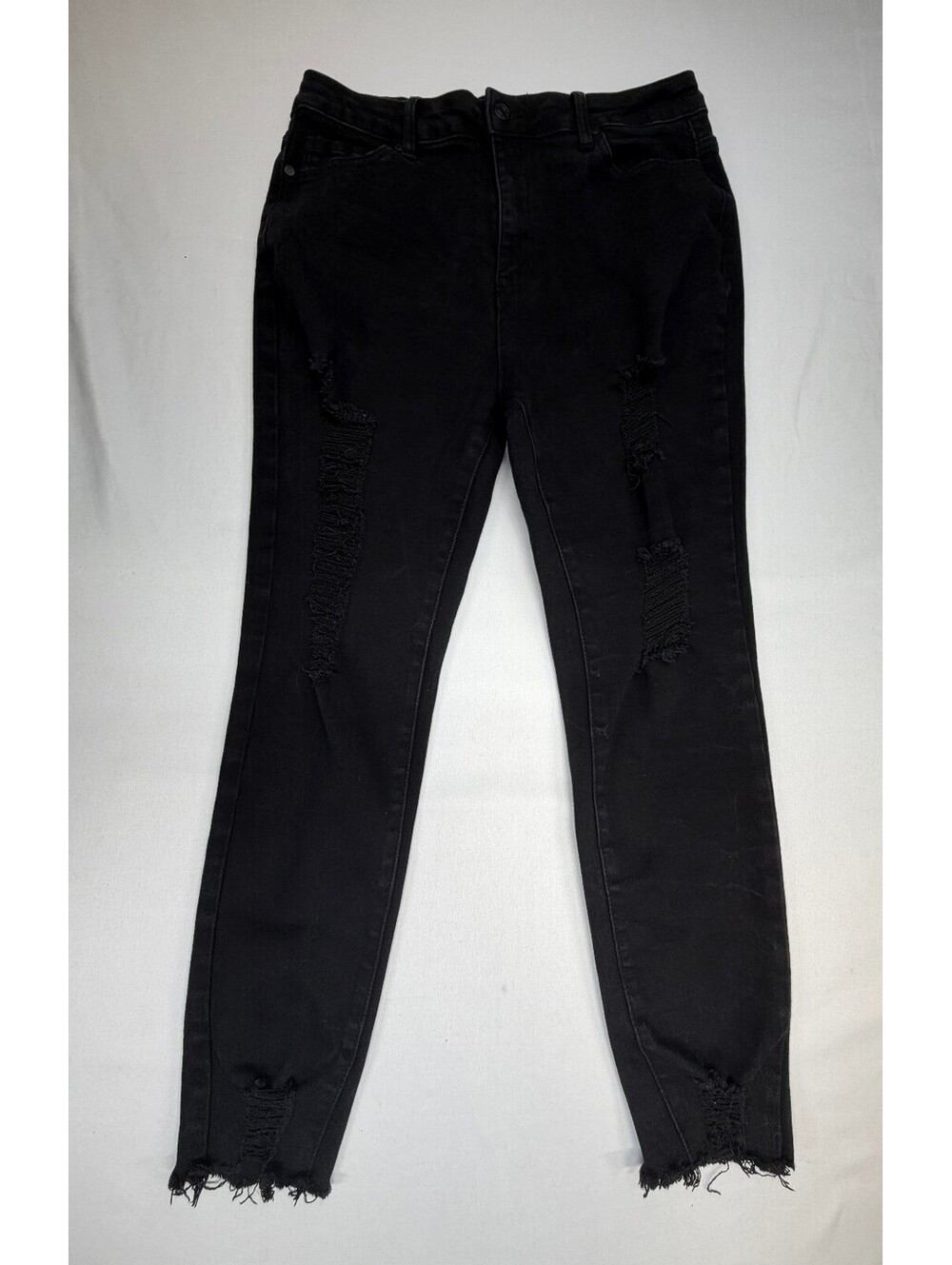 Bamboo Juniors Skinny Jeans Distressed Frayed Hem Stretch Hi-Rise Size 15 Black